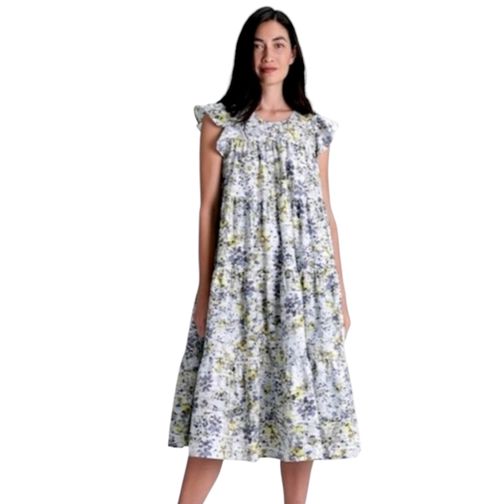 Banana Republic White & Moondust Tiered Poplin Dress Size XXS